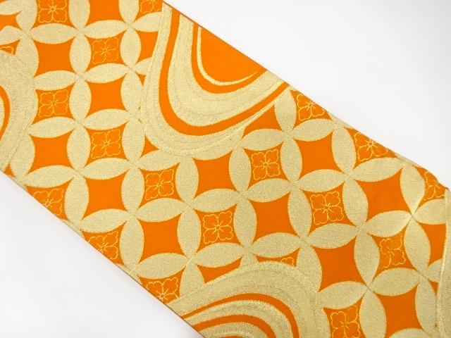 流水に花七宝模様織り出し袋帯